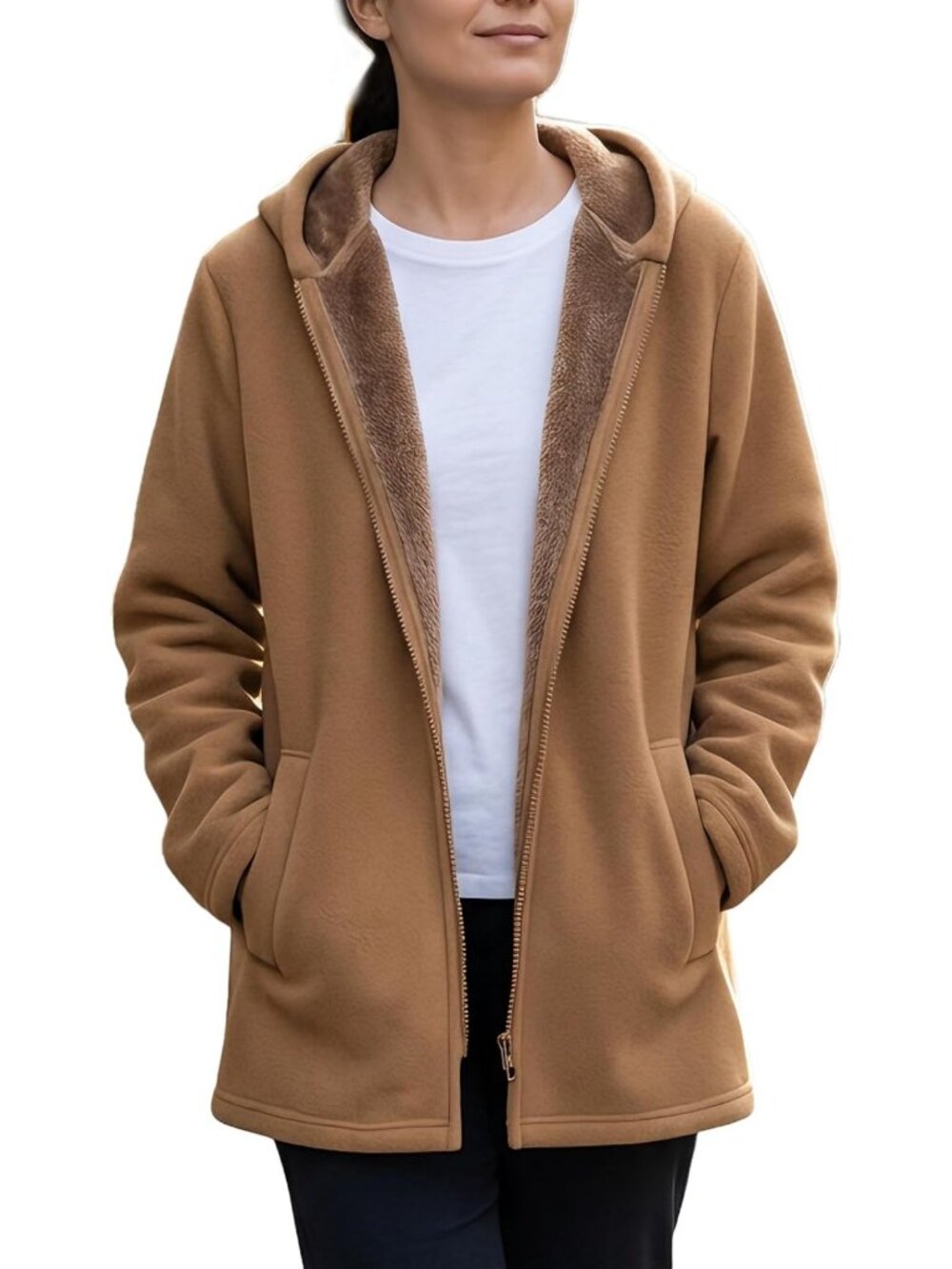 Cozy Women's Hooded Fleece Sherpa Jacket - Zip Up Warm Coat for Winter